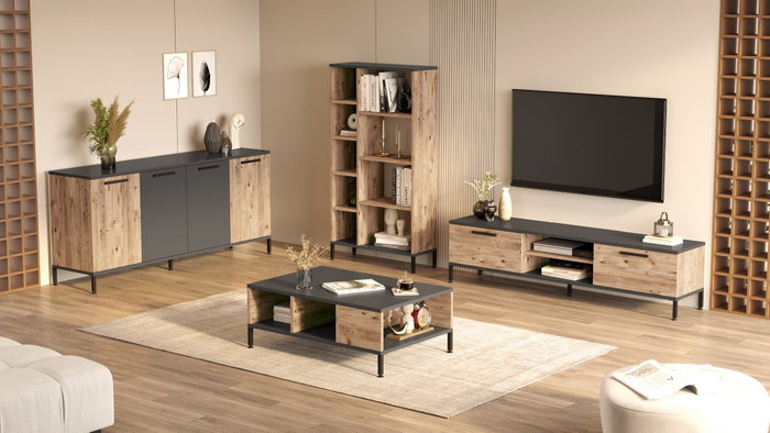 Hanah Home Conjunto de muebles de salón Rl6-Aa en Pino Atlántico y Antracita Hanah Home Conjunto de muebles de salón Rl6-Aa en Pino Atlántico y Antracita
